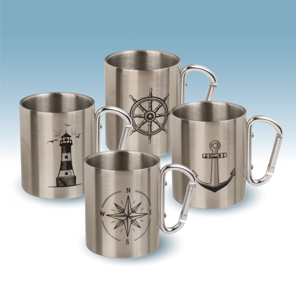 maritimer Edelstahlbecher mit Karabiner